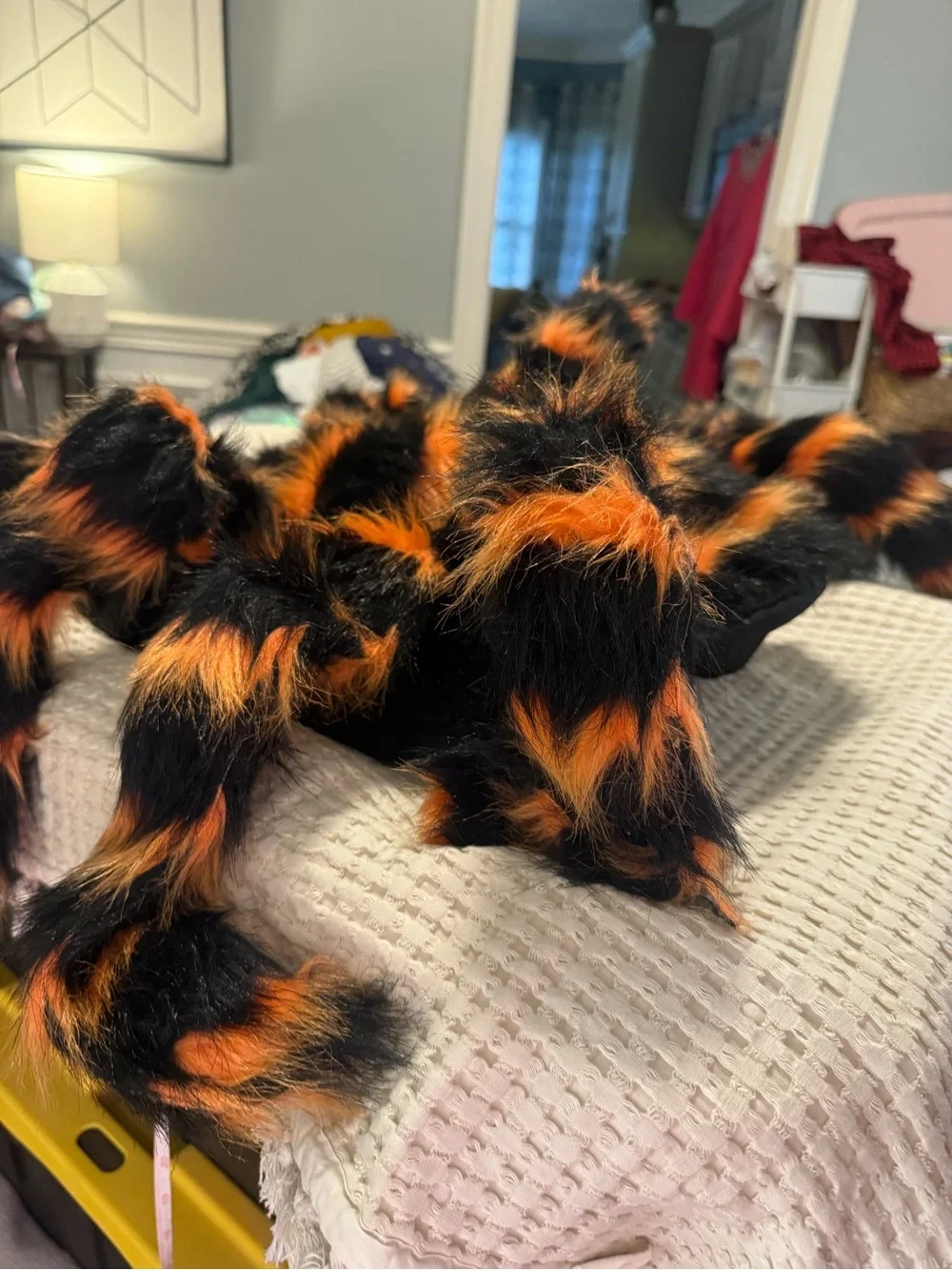 Skull & Bones Furry Spider Dog Halloween Costume Black Orange Plush XL
